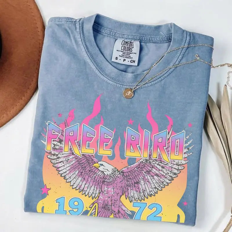Comfort Colors Free Bird Shirt , Old School Band T-shirt, America 250th Anniversary Shirt, Patriotic USA Flag Tee, 4th of July Independence Day Gift, Retro Music Shirt, Rock Band Tee, Oversized Trendy Shirts for Women