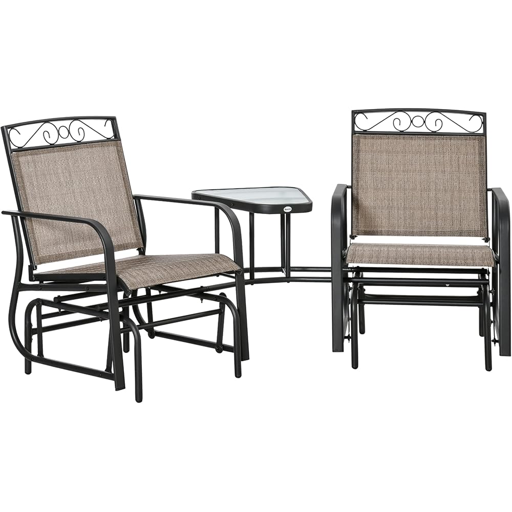 Outsunny 2-Seat Outdoor Glider Chairs with Integrated Coffee Table