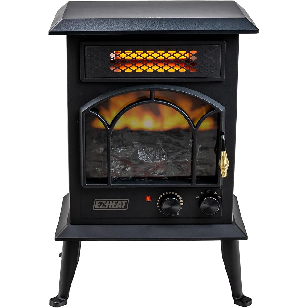 EZ-HEAT MT1288BKT Electric Fireplace Space Heater with Flame Effect