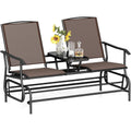 Tangkula 2-Person Swing Glider Chair with Center Glass Table