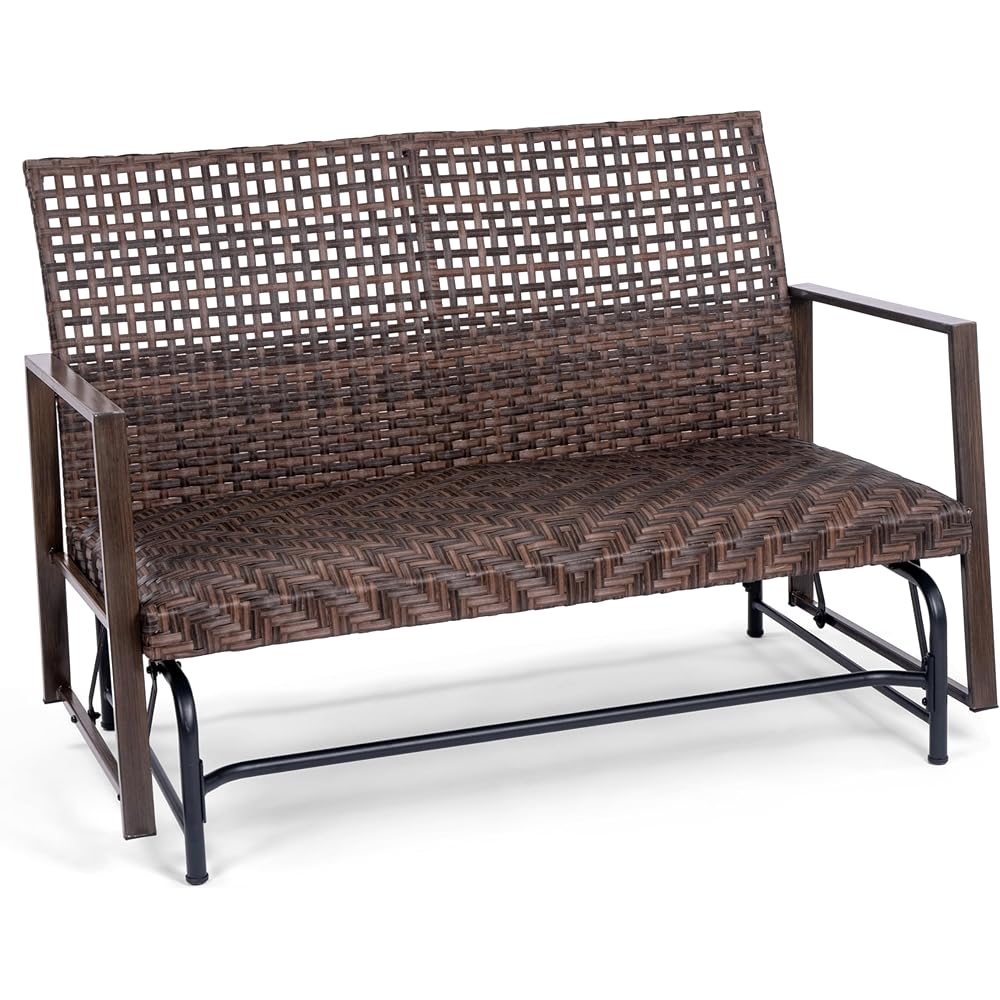 Wicker 2-Person Patio Glider Bench with Double-Weaved Seat