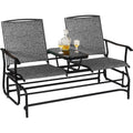 Giantex 2-Person Patio Glider Bench with Center Glass Table
