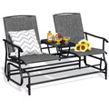 FANTASK 2-Person Outdoor Glider Bench with Tempered Glass Table