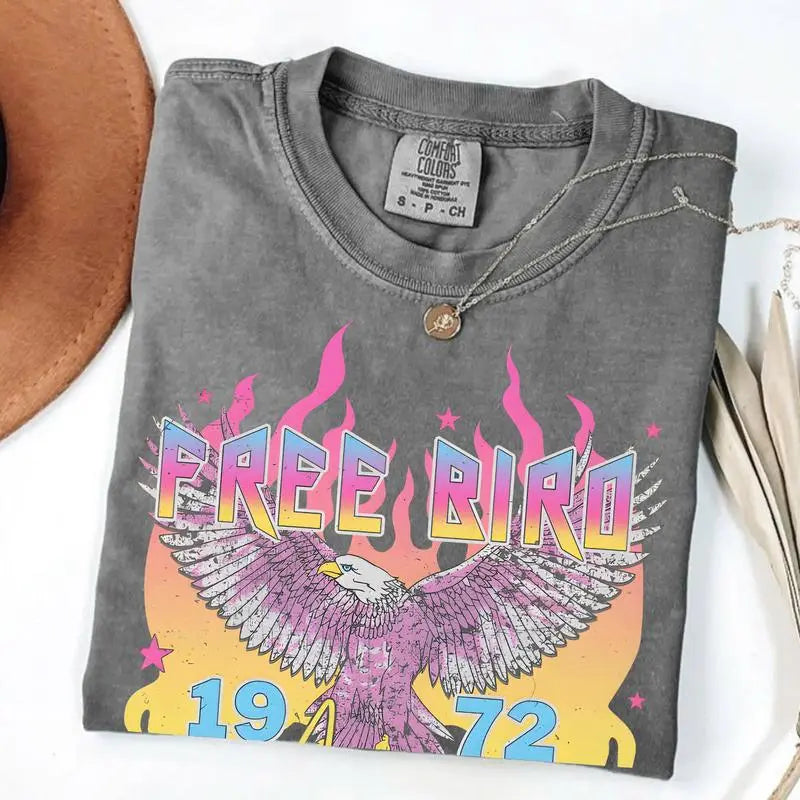 Comfort Colors Free Bird Shirt , Old School Band T-shirt, America 250th Anniversary Shirt, Patriotic USA Flag Tee, 4th of July Independence Day Gift, Retro Music Shirt, Rock Band Tee, Oversized Trendy Shirts for Women