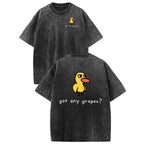 Holafish Women's Retro Vintage Short-Sleeve Cotton T-Shirt - Round Neck, Breathable Heavy Washed Eat Grapes Duck Graphic, Unisex Casual Loose-Fit Streetwear TopBack To School
