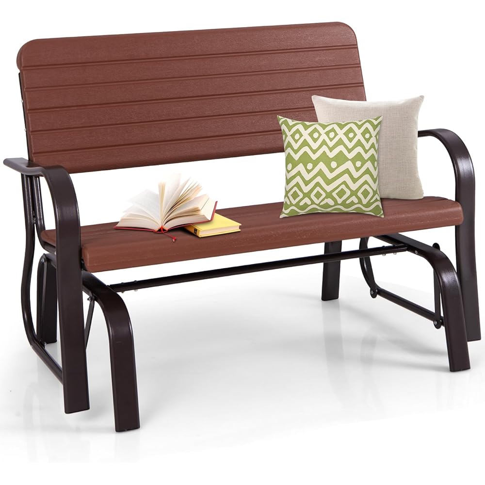 Tangkula Outdoor 2-Seat Steel Frame Porch Glider Loveseat